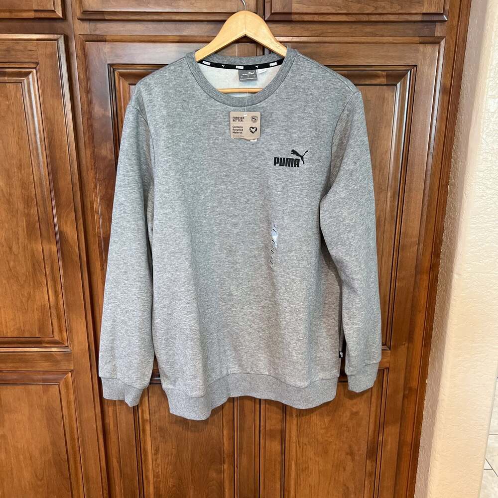 Puma Men's Essentials Small Logo Crewneck Sweatshirt in Medium Gray Heather